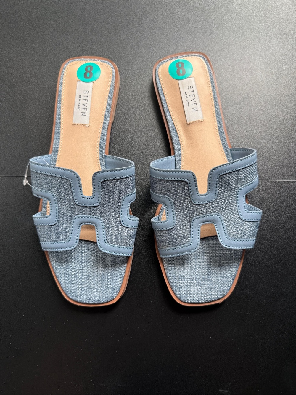 Steven New York Women’s Hanna Slide Sandals Blue Denim Fabric Flat Mules Size 8M
